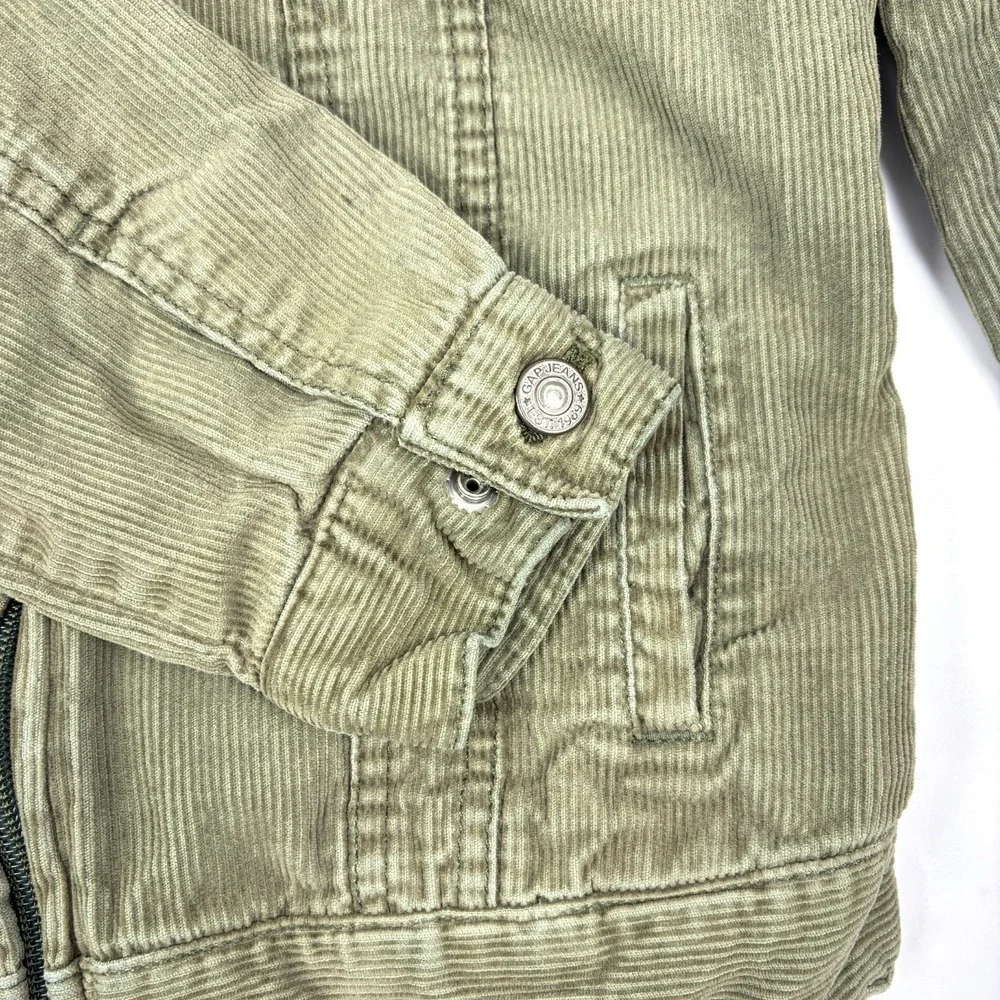 VTG Y2K Gap Kids Cat Print Corduroy Jacket Girls Sz S Olive Green‎ Cat Zipper